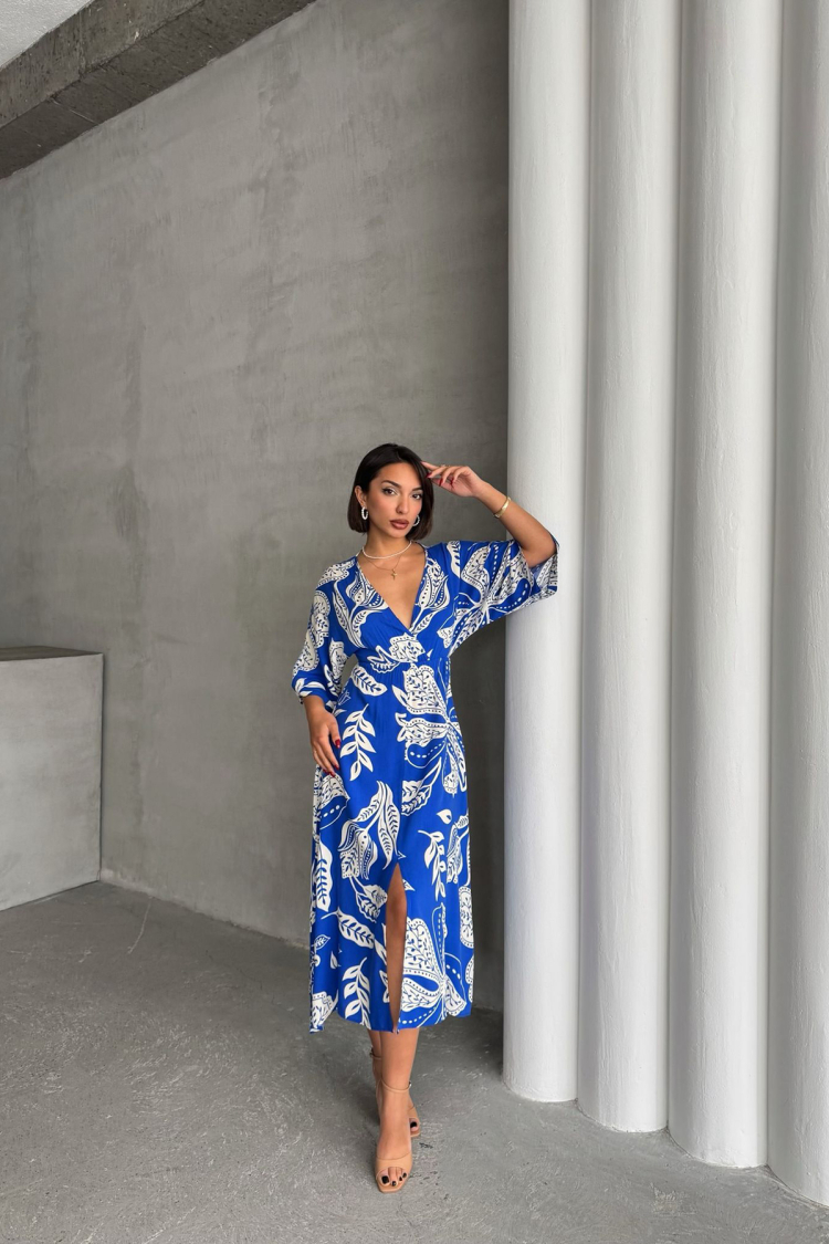 Casual Patterned Midi Length Viscose Dress