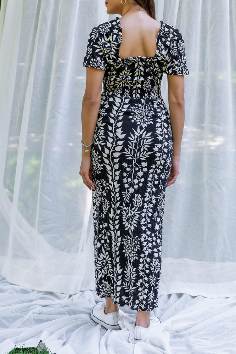 Viscose Fabric Madonna Collar Patterned Dress