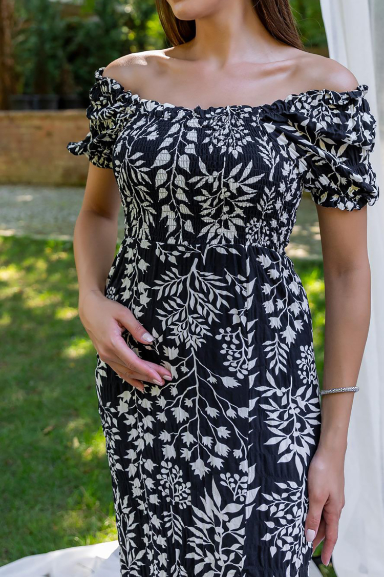 Viscose Fabric Madonna Collar Patterned Dress - Mode Roy - Globality Store - Women Clothes Wholesale Turkey