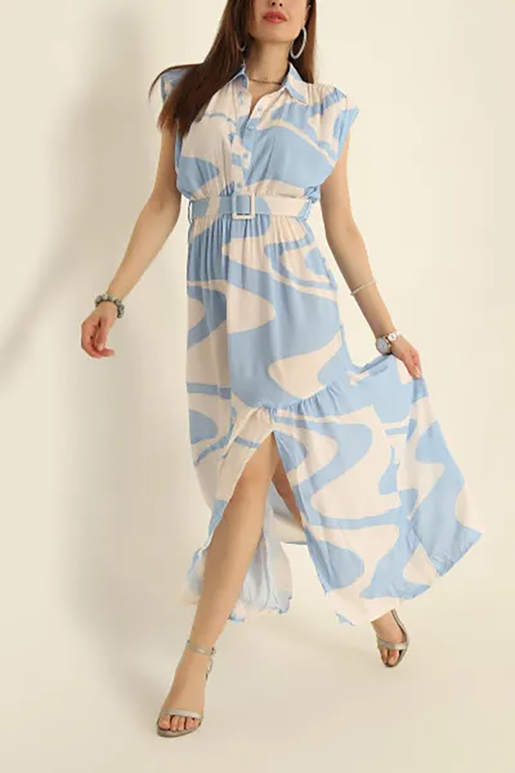 Belted Button Detailed Long Viscose Dress
