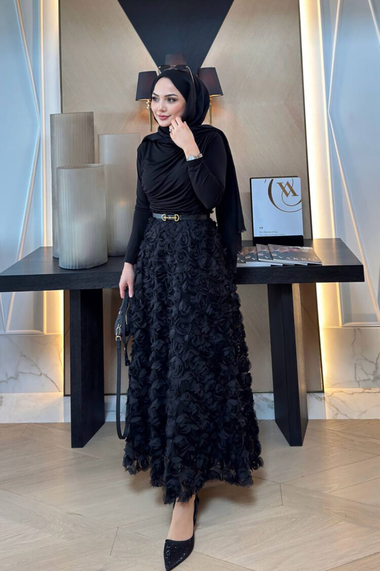 Premium Rose Detailed Design Hijab Skirt - Mode Roy - Globality Store - Women Clothes Wholesale Turkey