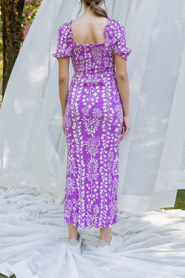 Viscose Fabric Madonna Collar Patterned Dress