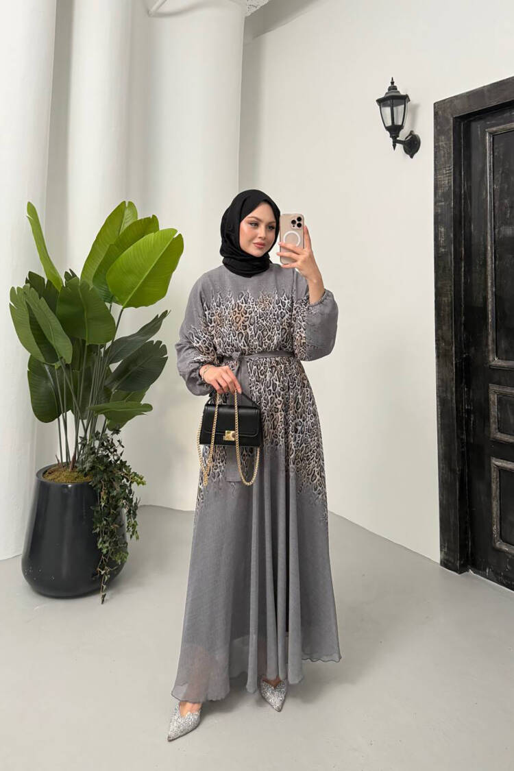 Leopard Print Chiffon Burkini Dress - Mode Roy - Globality Store - Women Clothes Wholesale Turkey
