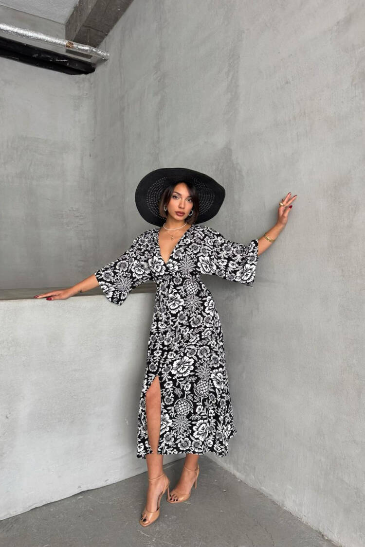 Casual Patterned Midi Length Viscose Dress