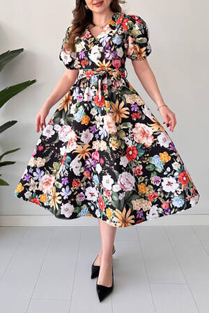 Belted Poplin Fabric Patterned Dress - Mode Roy - Globality Store - Women Clothes Wholesale Turkey