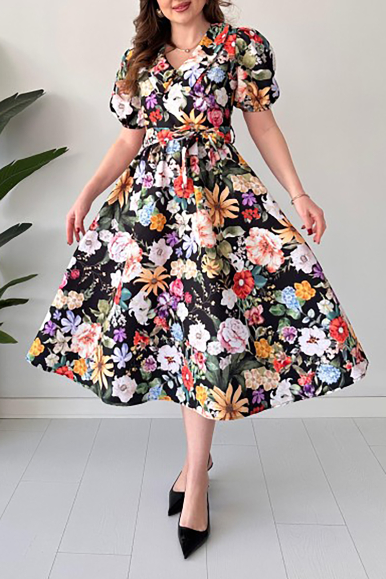 Belted Poplin Fabric Patterned Dress - Mode Roy - Globality Store - Women Clothes Wholesale Turkey