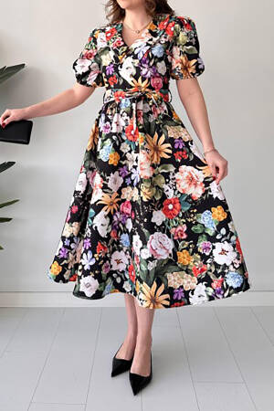 Belted Poplin Fabric Patterned Dress - Mode Roy - Globality Store - Women Clothes Wholesale Turkey