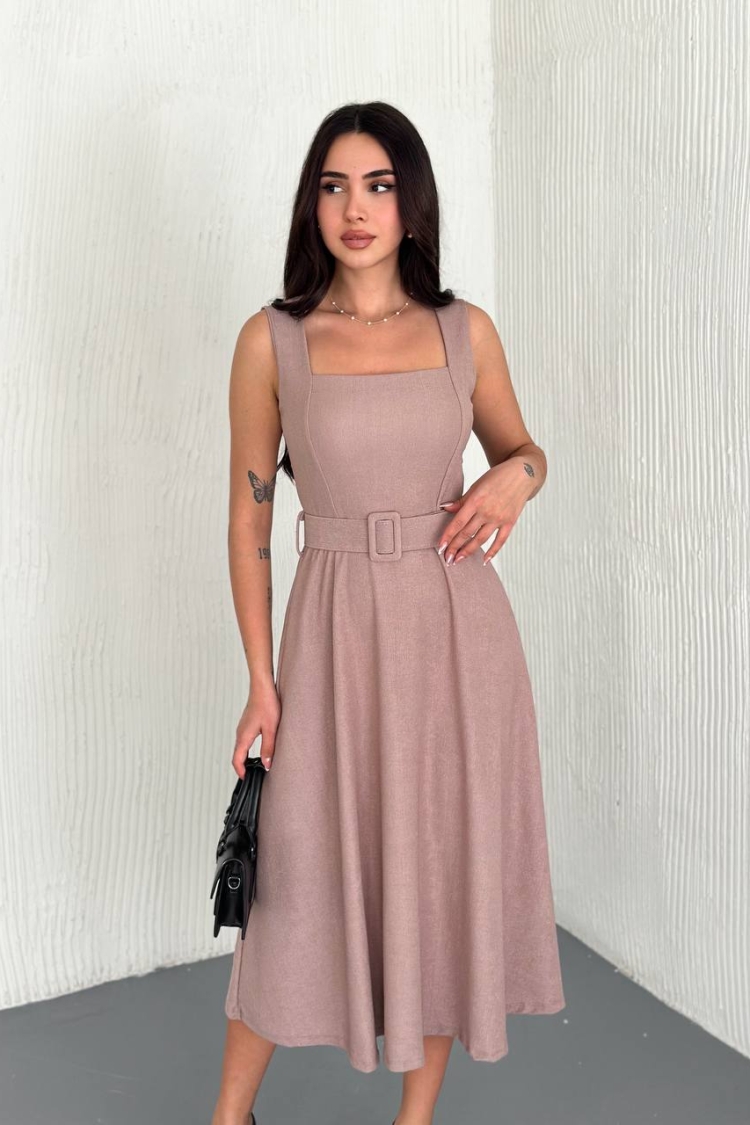 Lycra Belt Detailed Sling Dress - Mode Roy - Globality Store - Women Clothes Wholesale Turkey
