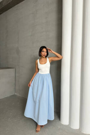 White Two Color Tank Top Dress With Straps - Mode Roy - Globality Store - Women Clothes Wholesale Turkey