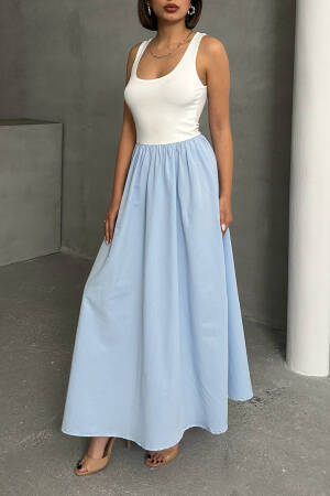 White Two Color Tank Top Dress With Straps - Mode Roy - Globality Store - Women Clothes Wholesale Turkey