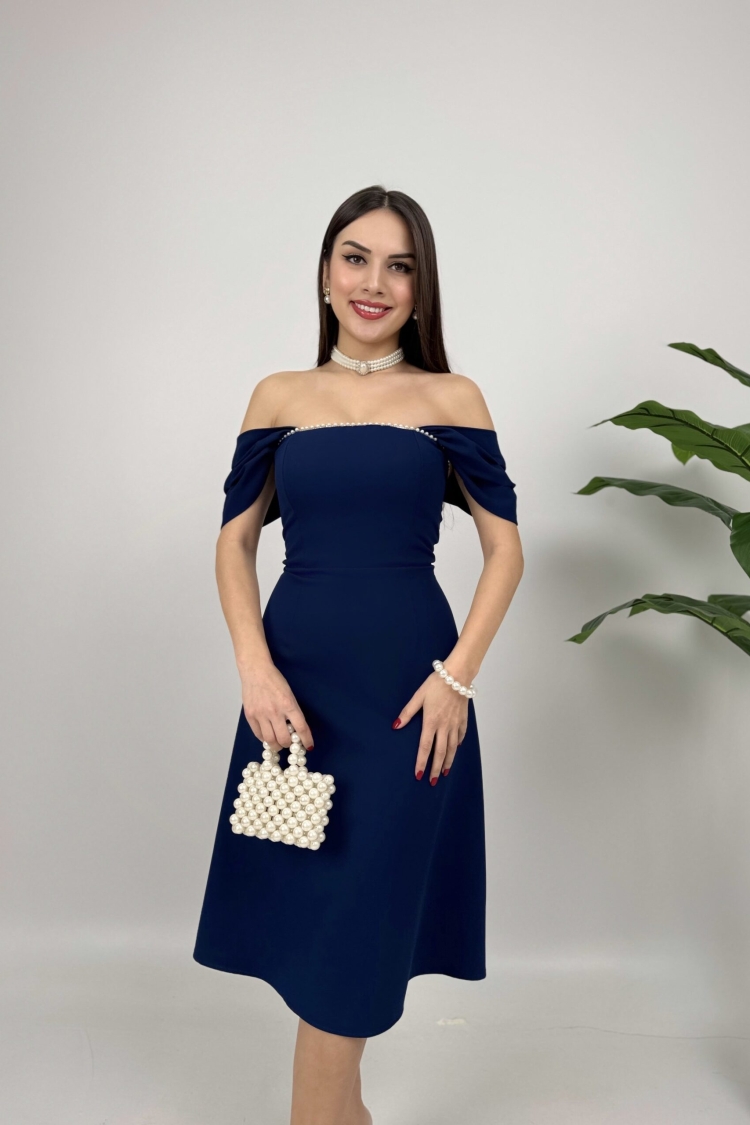 Chest Stripe Pearl Detail Dress