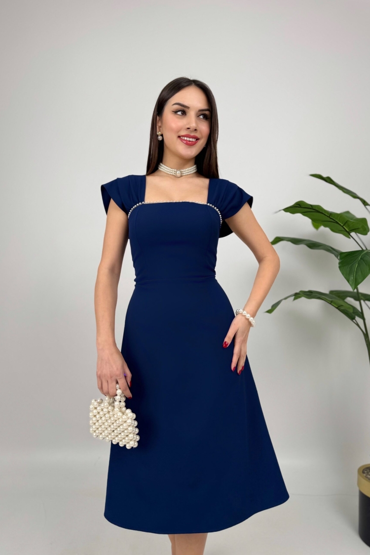 Chest Stripe Pearl Detail Dress