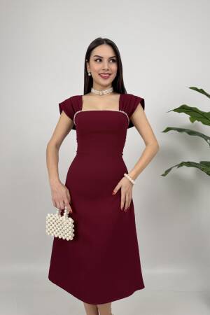 Chest Stripe Pearl Detail Dress - Miss Janell - Globality Store - Women Clothes Wholesale Turkey