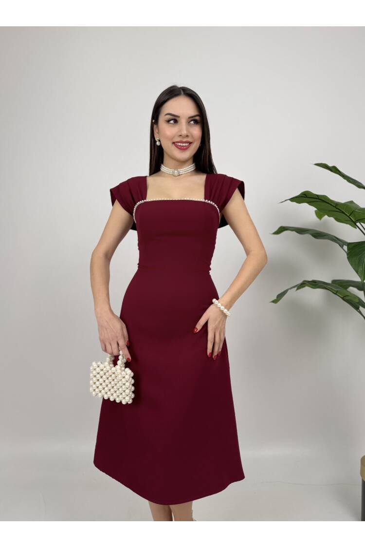 Chest Stripe Pearl Detail Dress