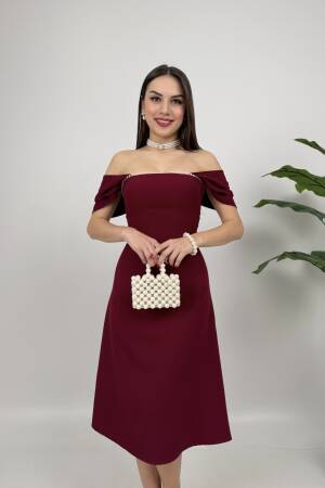 Chest Stripe Pearl Detail Dress - Miss Janell - Globality Store - Women Clothes Wholesale Turkey
