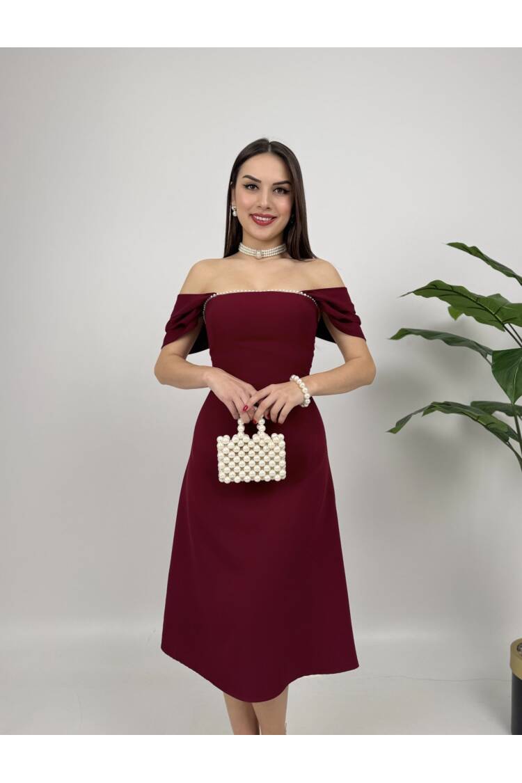 Chest Stripe Pearl Detail Dress
