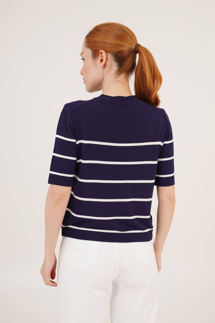 Striped Short Sleeve Navy Wholesale Blouse