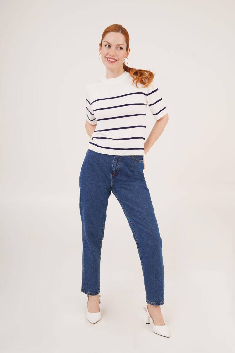 Striped Short SleeveNavy Wholesale Blouse