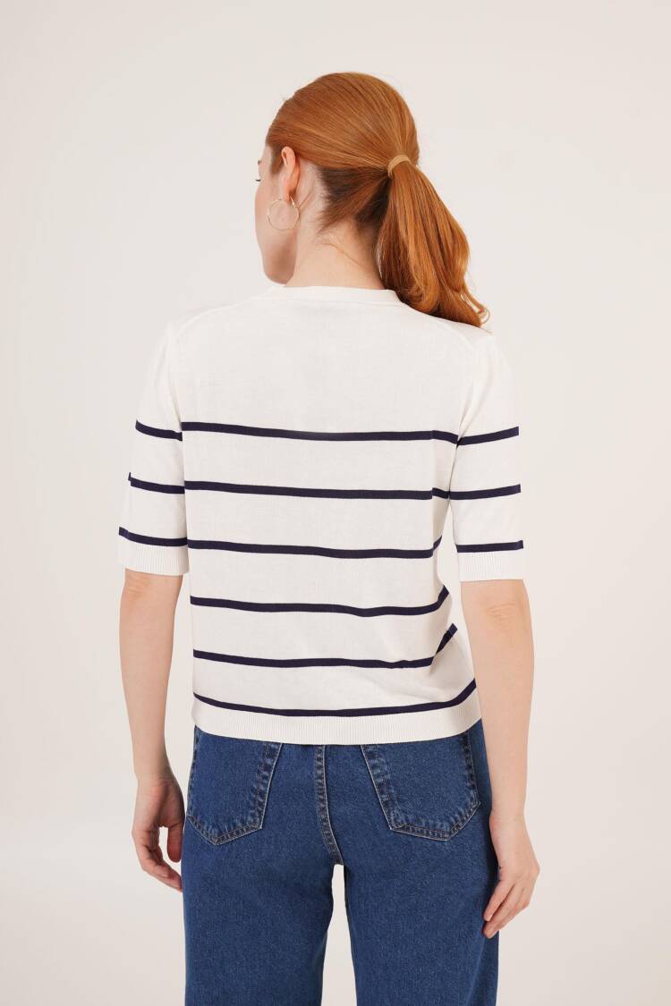 Striped Short SleeveNavy Wholesale Blouse
