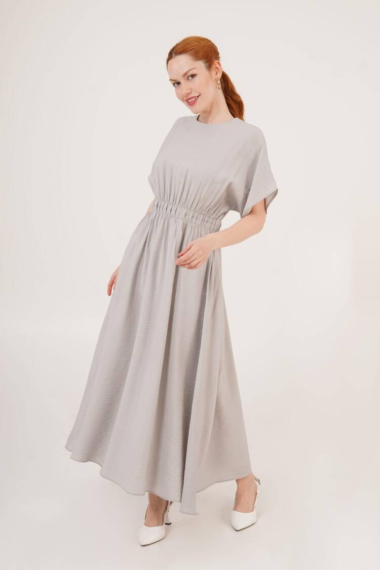 Elastic Waist Bat Sleeve Maxi Wholesale Gray Dress - Lustrin - Globality Store - Women Clothes Wholesale Turkey