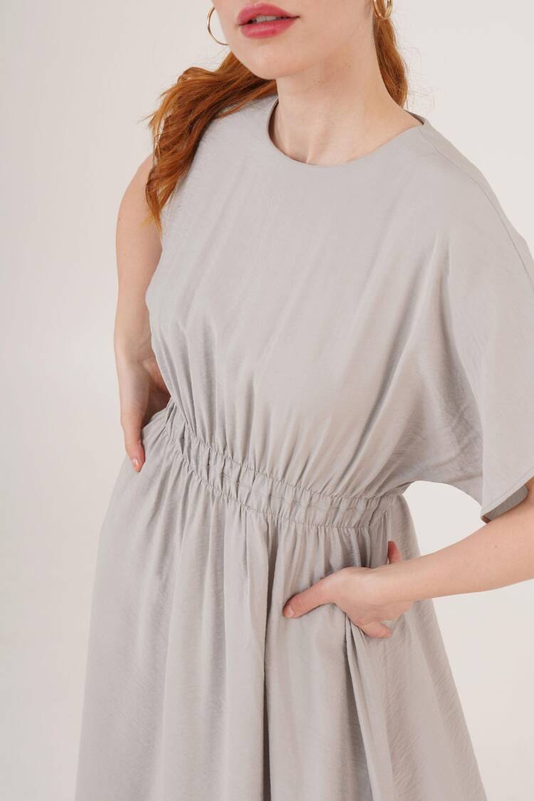 Elastic Waist Bat Sleeve Maxi Wholesale Gray Dress