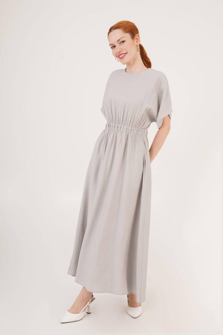 Elastic Waist Bat Sleeve Maxi Wholesale Gray Dress