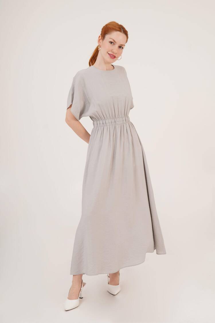 Elastic Waist Bat Sleeve Maxi Wholesale Gray Dress