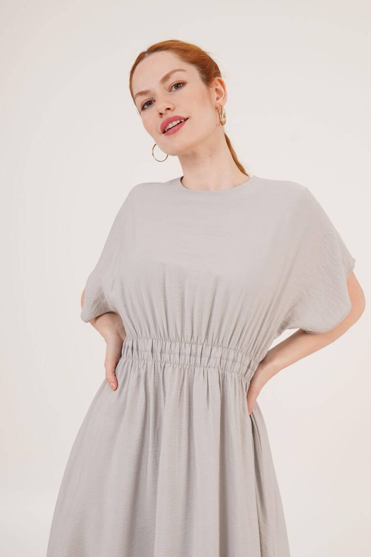 Elastic Waist Bat Sleeve Maxi Wholesale Gray Dress