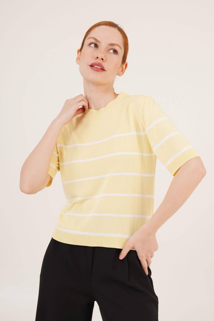 Striped Short SleeveWholesale Blouse - Lustrin - Globality Store - Women Clothes Wholesale Turkey