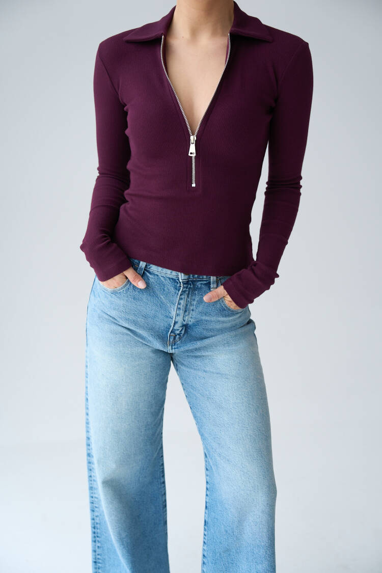 Zippered Blouse - Burgundy