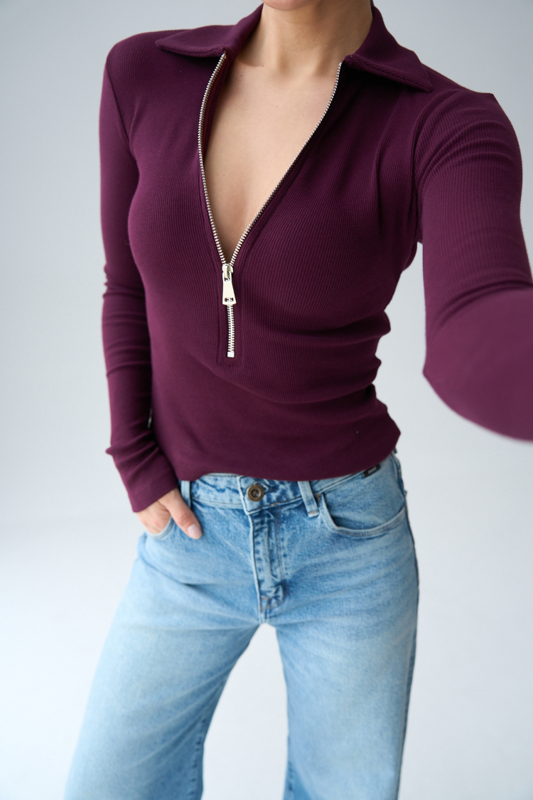 Zippered Blouse - Burgundy