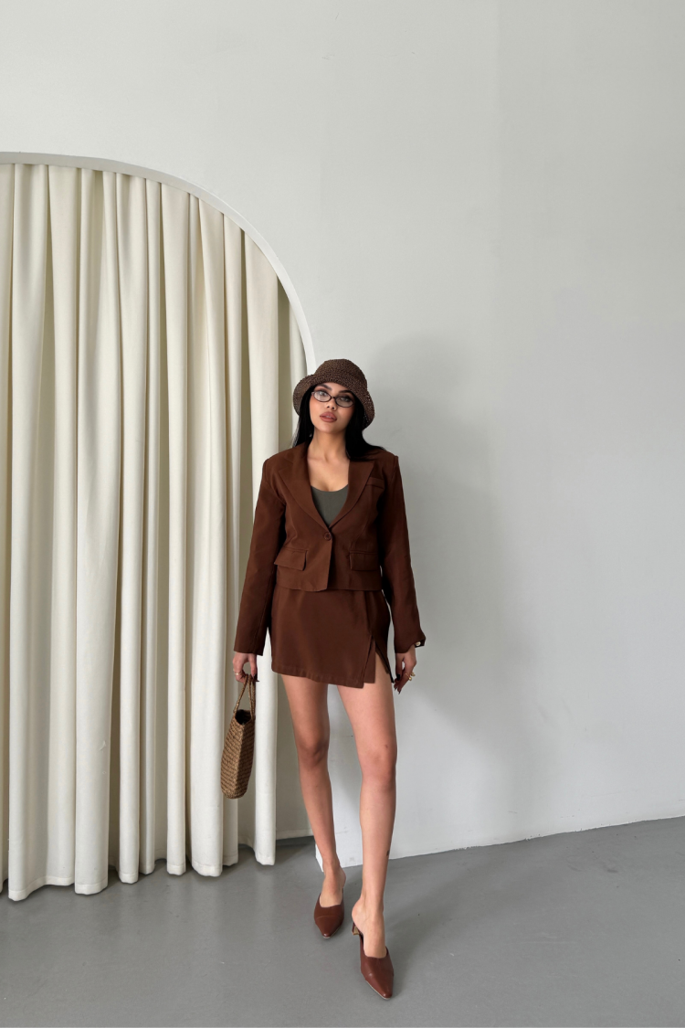 Crop Jacket Short Skirt Set - Ello - Globality Store - Women Clothes Wholesale Turkey