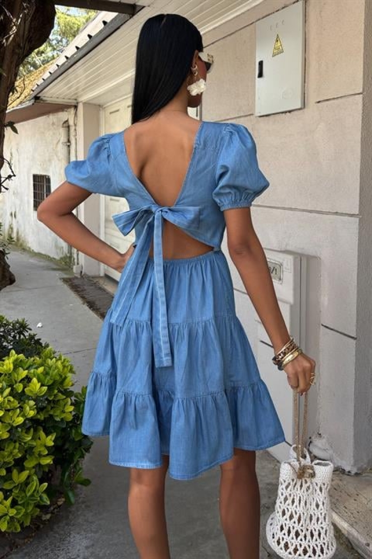 Square Neck And Gipe Detailed Tensel Dress
