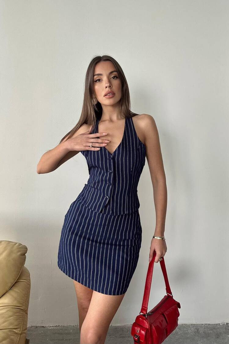 WholesaleStriped Vest And Skirt Suit