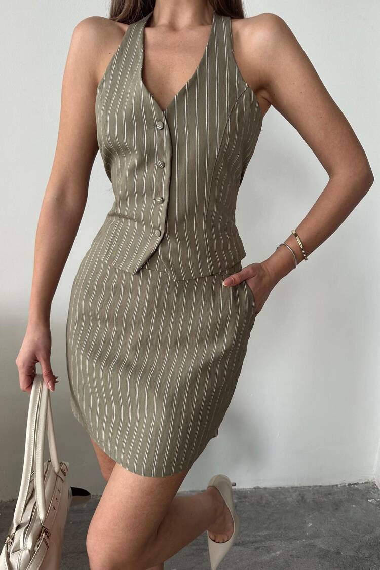 WholesaleStriped Vest And Skirt Suit