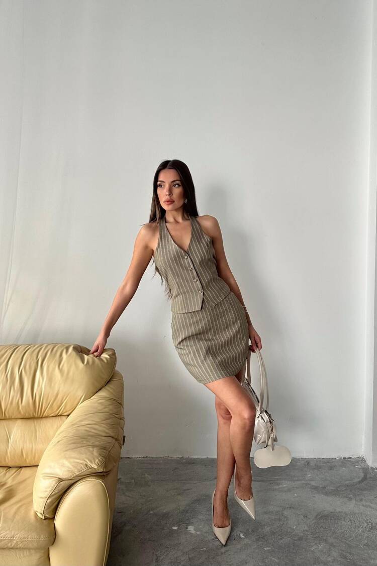 WholesaleStriped Vest And Skirt Suit