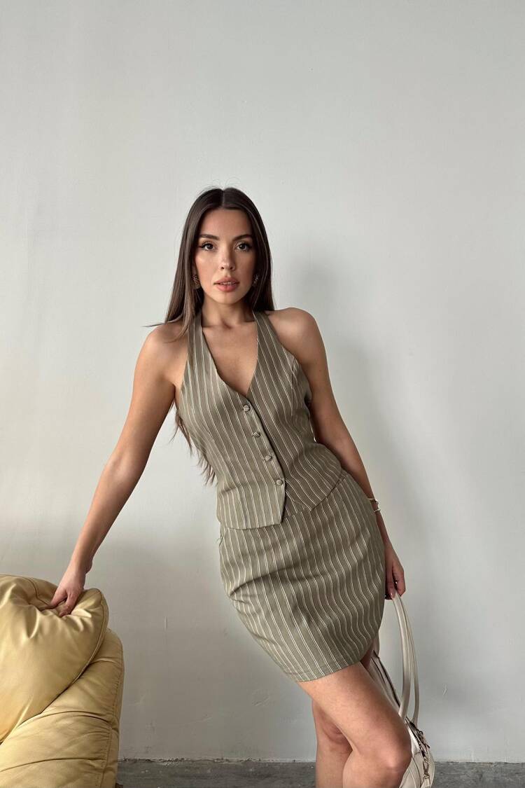 WholesaleStriped Vest And Skirt Suit