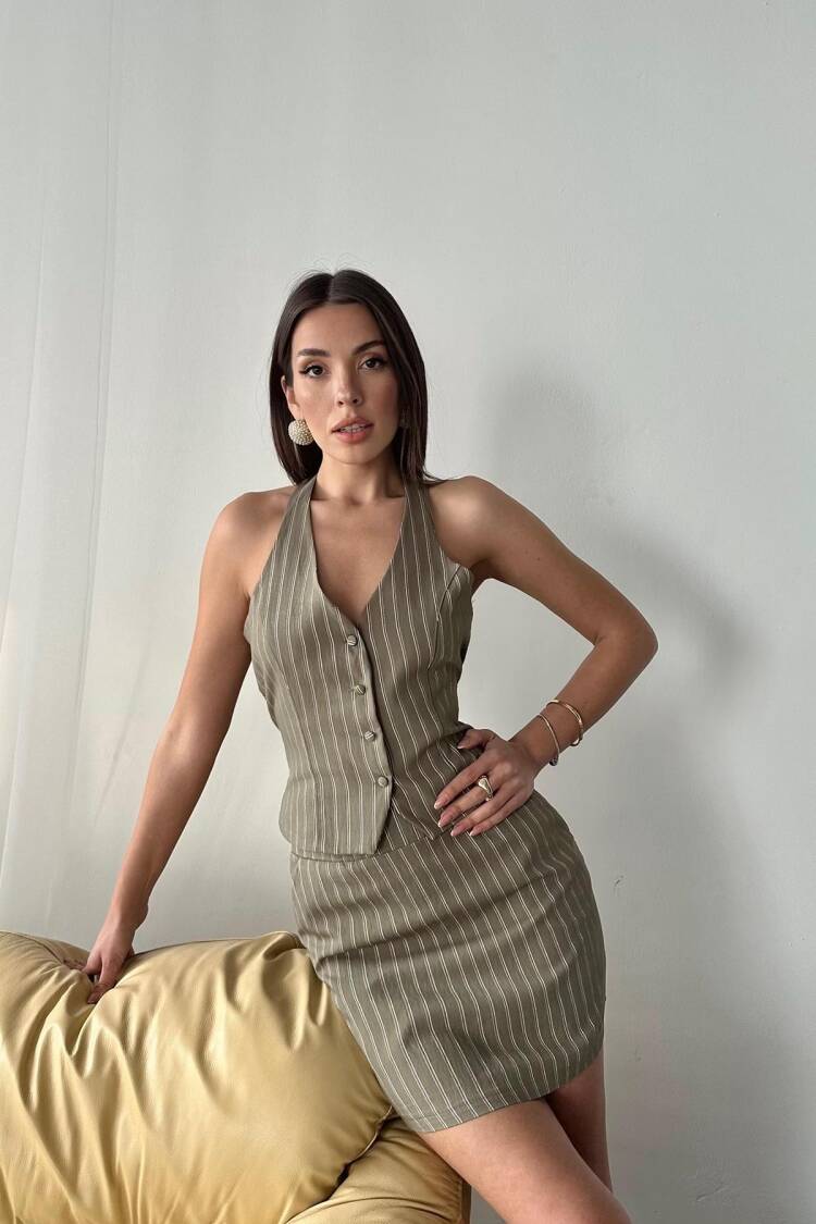 WholesaleStriped Vest And Skirt Suit