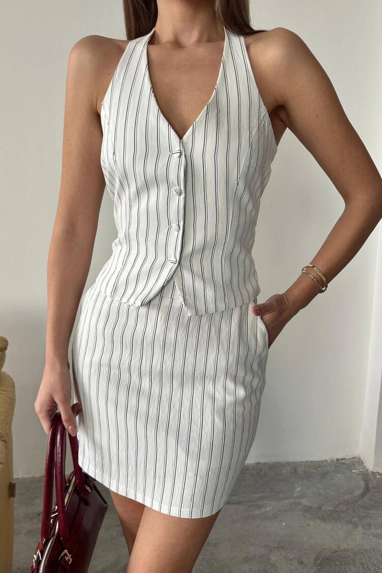 WholesaleStriped Vest And Skirt Suit