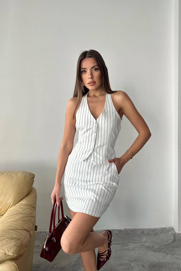 WholesaleStriped Vest And Skirt Suit