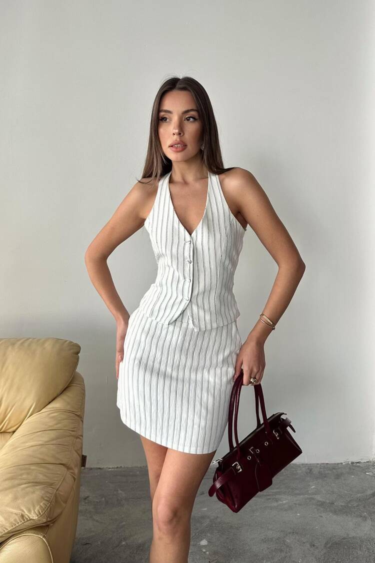 WholesaleStriped Vest And Skirt Suit