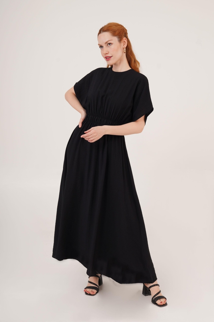 Elastic Waist Bat Sleeve Maxi WholesaleDress - Lustrin - Globality Store - Women Clothes Wholesale Turkey
