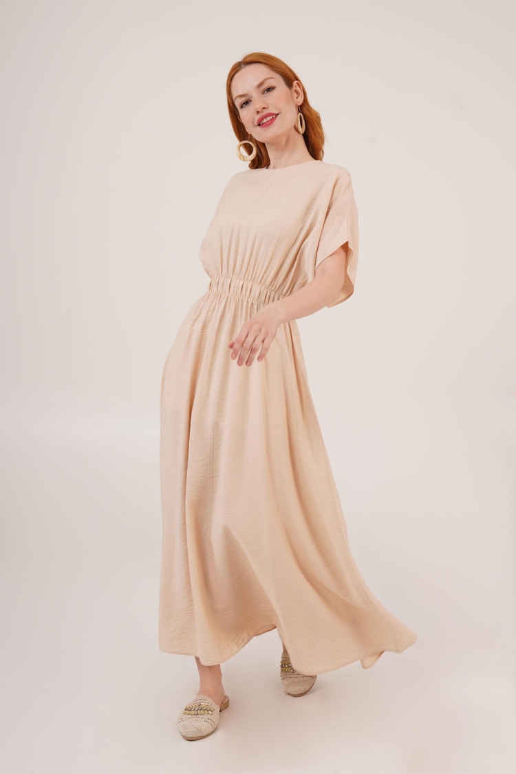 Elastic Waist Bat Sleeve Maxi WholesaleDress - Lustrin - Globality Store - Women Clothes Wholesale Turkey