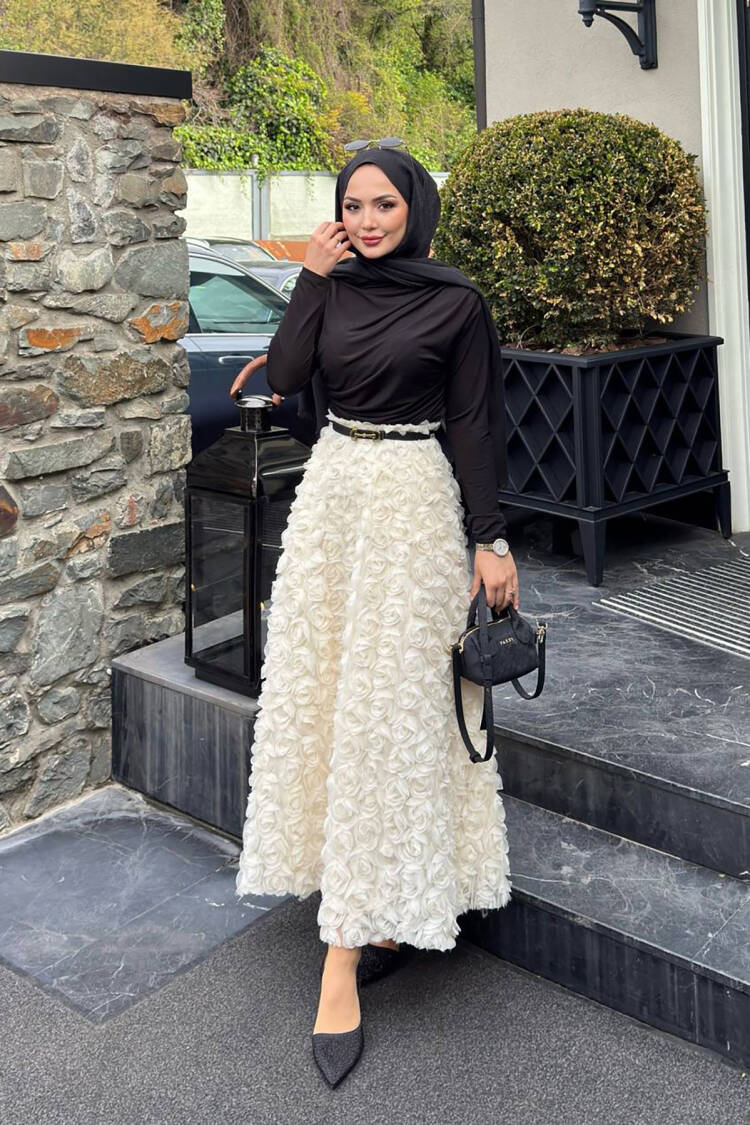 Premium Rose Detailed Design Hijab Skirt - Mode Roy - Globality Store - Women Clothes Wholesale Turkey