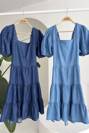 Square Neck And Gipe Detailed Tensel Dress - Sobe Istanbul - Globality Store - Women Clothes Wholesale Turkey