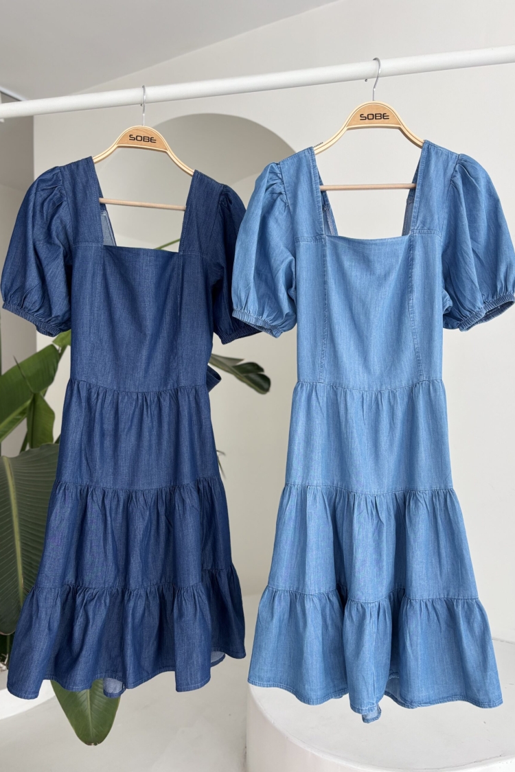 Square Neck And Gipe Detailed Tensel Dress