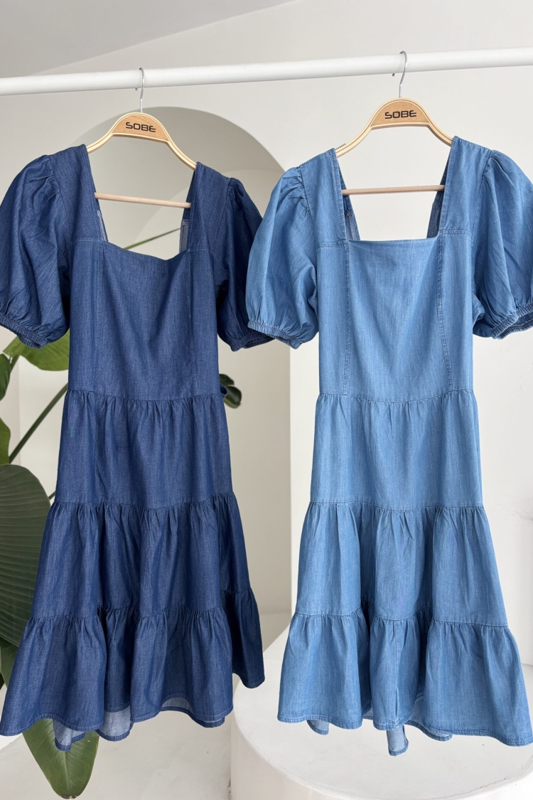 Square Neck And Gipe Detailed Tensel Dress
