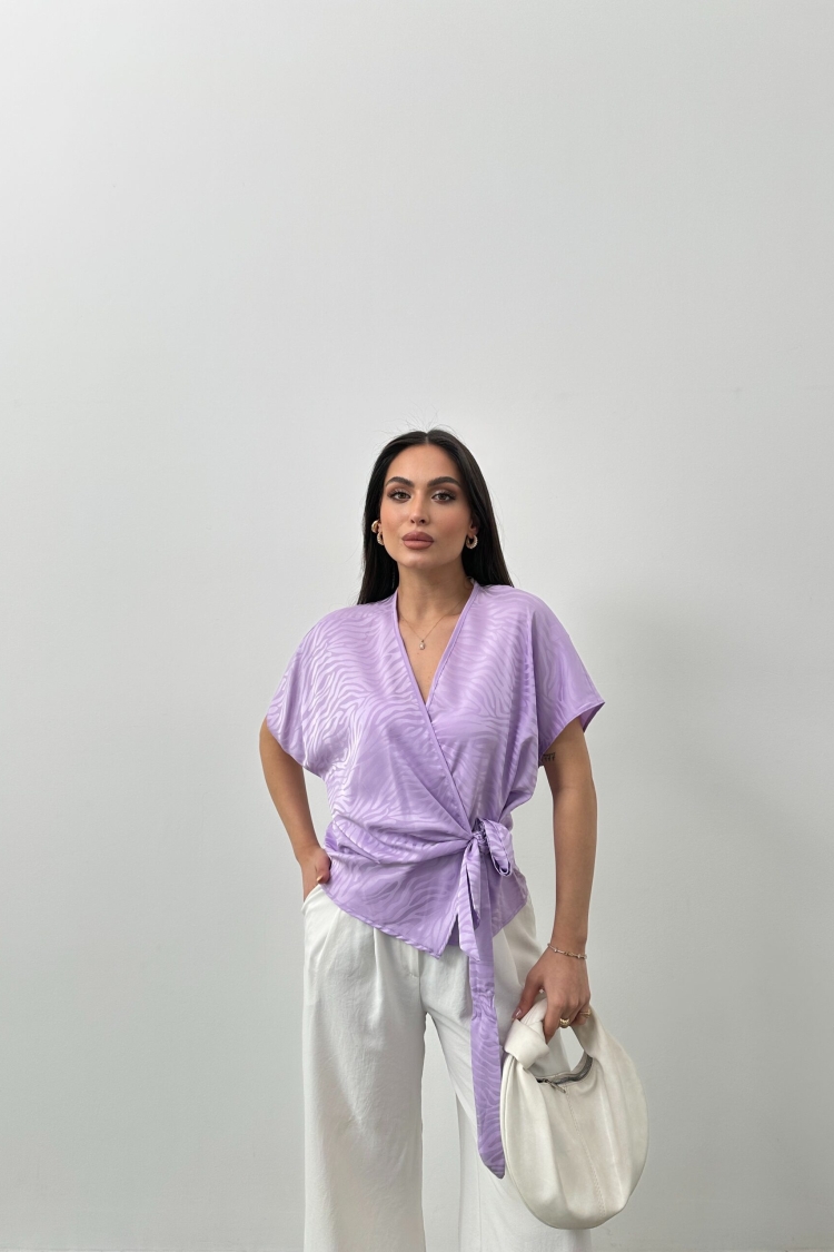 Double-breasted Low Shoulder Jacquard Blouse