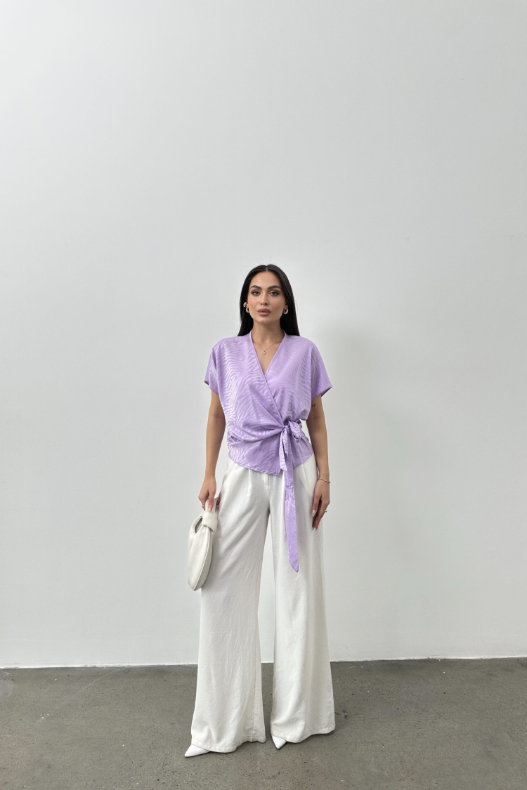 Double-breasted Low Shoulder Jacquard Blouse
