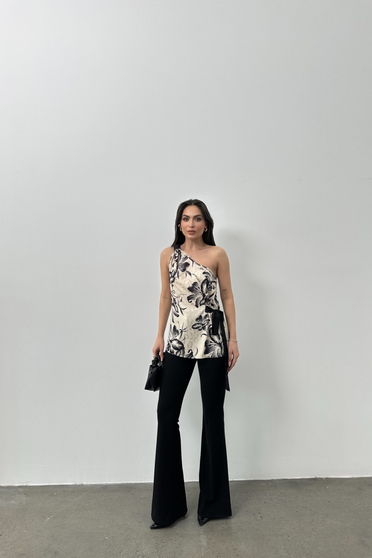 Leopard Jacquard One-Shoulder Blouse